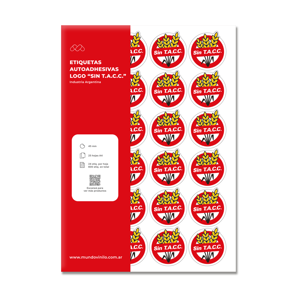 600 etiquetas sin tacc diam. 4.5 en 25 pliegos A4